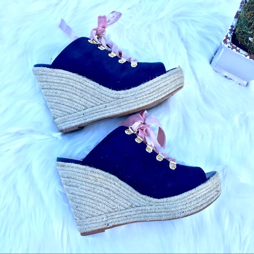 Clee open toe espadrille mule lace up wedges Sz 7